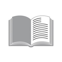 Open book icon with grey pages and text lines, representing knowledge and learning Vector