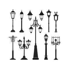 Collection of vintage street lamp silhouettes