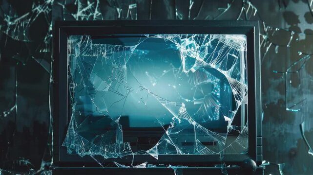 Video A broken television sits on a table with a flat screen and no visible signs of life