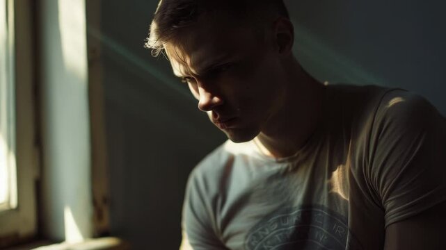 Video A person sits in front of an open window, holding a cell phone and looking outside