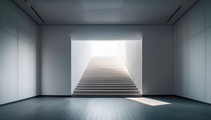 Fototapeta premium a minimalist empty room with a light filled staircase leading upwards