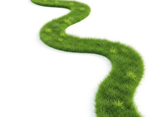Fototapeta premium Winding path of lush green grass curves dramatically across a clean white background