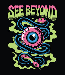 Psychedelic Eye Snake Art: See Beyond Vision Illustration t shirt design