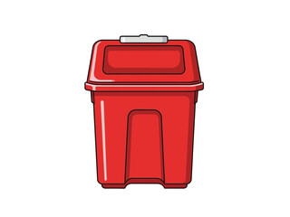 Stylish Red Rubbish Bin Illustration on White Background