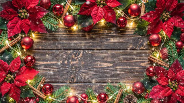 Festive holiday decoration with ornaments and floral elements