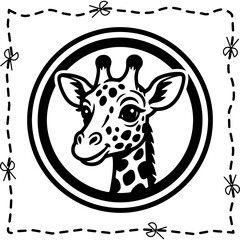 Cute Giraffe Head Vector Illustration Black and White Coloring Page Sticker with Scissor Cut Lines