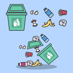 Waste Management Trash Bin with Mixed Garbage. Ideal for recycling posters, waste management projects, eco awareness materials, and environmental education