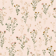 Seamless elegant floral pattern with soft pink and navy blue bouquets on neutral background &ndash; romantic botanical design for textile and decor