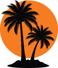 Palm tree silhouette with sunset circle tropical vector art