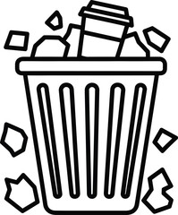 Garbage bin with litter line icon vector illustration