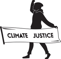 Protester holding a banner for climate justice