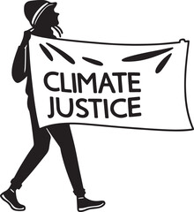 Protester holding a banner for climate justice