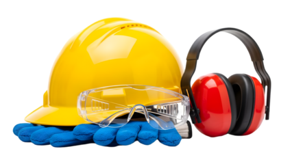 Safety gear set isolated on transparent background