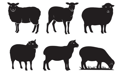 Stunning collection of six distinct black sheep silhouettes perfect for farm or livestock design projects