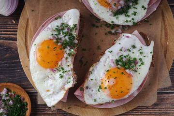 The Strammer Max sandwich, traditional dish in Germany Berlin and Saxon region