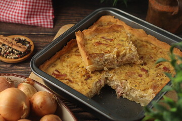 Zwiebelkuchen, a pie with onion and bacon, traditional German dish