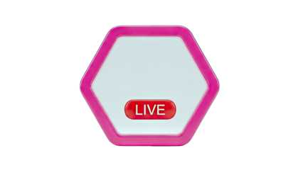 Live Button on Pink Hexagon Frame - Streaming Concept