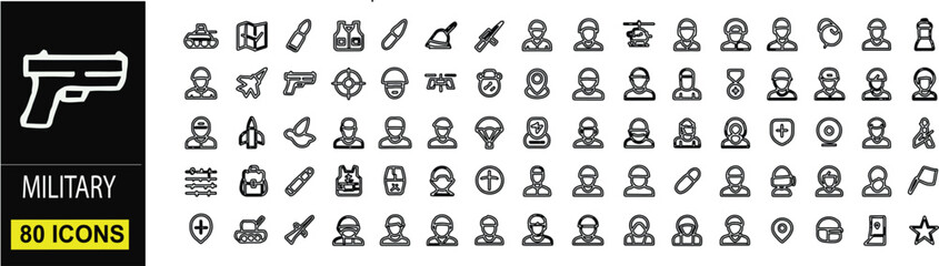 Outline Military and Army Icons – Minimal Stroke Style Icon Pack
