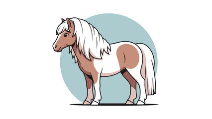 Cute Cartoon Pony Horse Standing in a Field with a Light Blue Circle Background