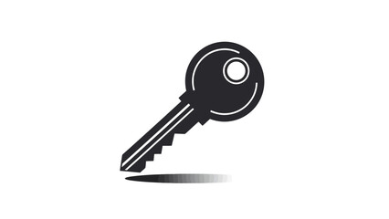 Simple Black Key Icon Vector Illustration on White Background with Subtle Shadow