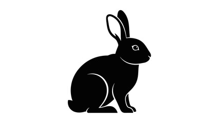 Simple Black Silhouette of a Rabbit Sitting, Vector Illustration, Isolated on White Background