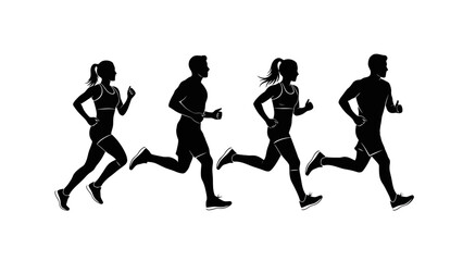 Diverse Group of Runners Silhouettes in Motion, Celebrating Healthy Lifestyle and Fitness