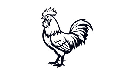 Striking Black and White Silhouette of a Majestic Rooster Standing Proudly