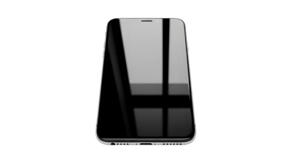 A smartphone with reflection on screen isolated on transparent background