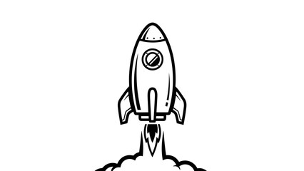 Stylized Rocket Launching Upwards with Smoke and Flames, Vector Illustration