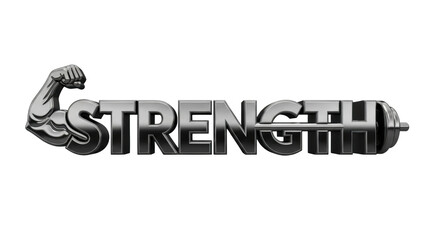 Silver Bicep Flexing Beside Metallic Strength Word muscle