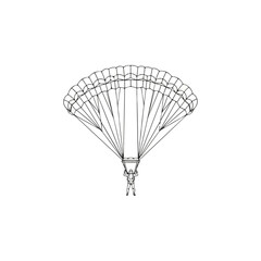 Parachutist Silhouette Under Round Parachute In Flight.