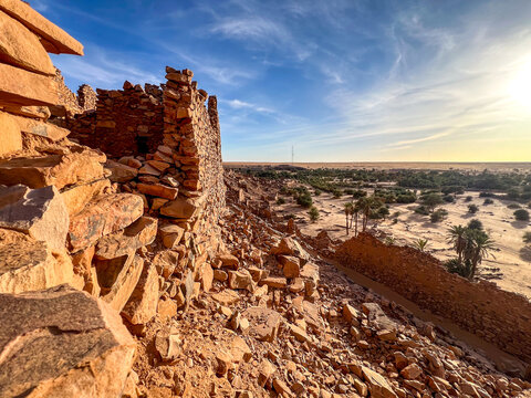 Ouadane in Mauritania. The ruins of the old city overlook the oasis.