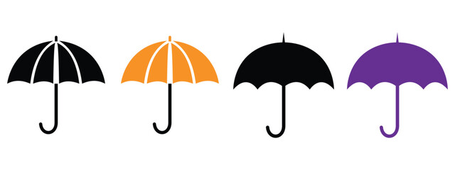 Umbrella Icon Set – Silhouette, Outline & Glyph Style Vector for Protection, Weather & Beach Concepts