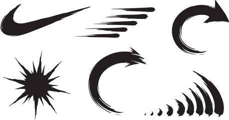 Dynamic Brush Stroke Motion Elements &mdash; Abstract Swoosh, Speed Lines, Arrows and Energy Burst Shapes for Modern Graphic Design and Branding