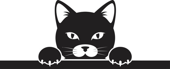 Cat Peeking Over Edge &ndash; Cute Silhouette Vector