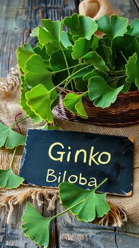 Ginkgo biloba plant and supplement capsules. Selective focus. Nature.
