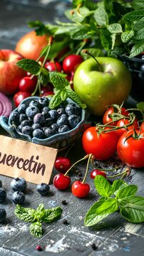 Food contains quercetin on the table. Selective focus. foods.