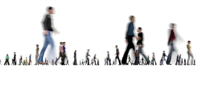 Blur people crowd on white bg 4k