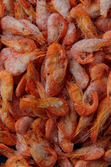 Bright orange shrimp piled high capture the essence of coastal fishing traditions. Their tender, juicy textures promise delightful seafood dishes and savory flavors