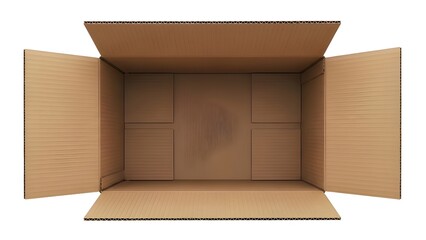 An open empty cardboard box on a white background