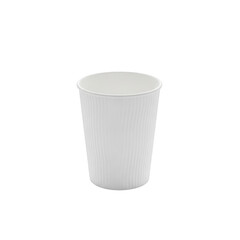 White corrugated paper cup with ribbed texture on black background white cup disposable cup