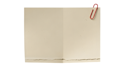 Open notebook or diary with a paperclip on the page isolated on transparent background