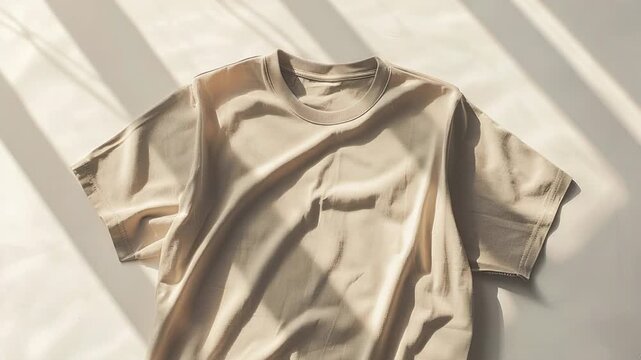 Video A casual t-shirt lying flat on a clean white surface, perfect for use in lifestyle or e-commerce