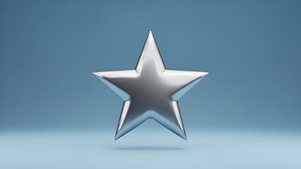 Shiny silver star on blue background, symbol of excellence and achievement