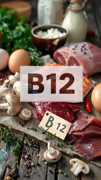 Vitamin B12 products on the table. Selective focus. food.