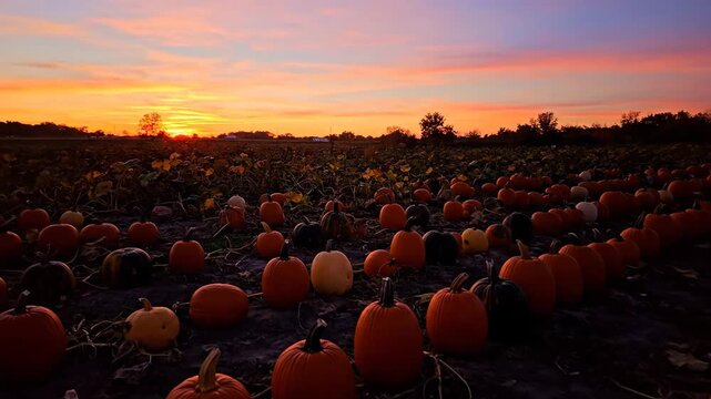 Autumn Pumpkin Patch Sunset Thanksgiving Harvest Seasonal Background