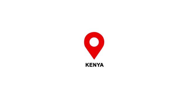 Kenya country location pin animation. GPS tracking map pointer icon with alpha channel and white background, 4K video.