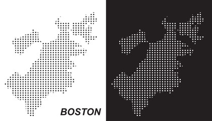Obraz premium Boston Map Vector, Massachusetts City Dotted Pattern Black and White Shapes, Boston Infographic Template, Editable EPS Boston Geography
