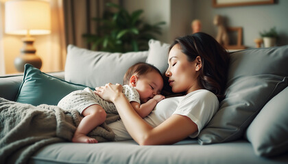 mother and baby are sleeping