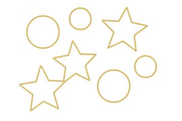 Golden stars and circles outlining an abstract geometric pattern with a transparent background for design elements